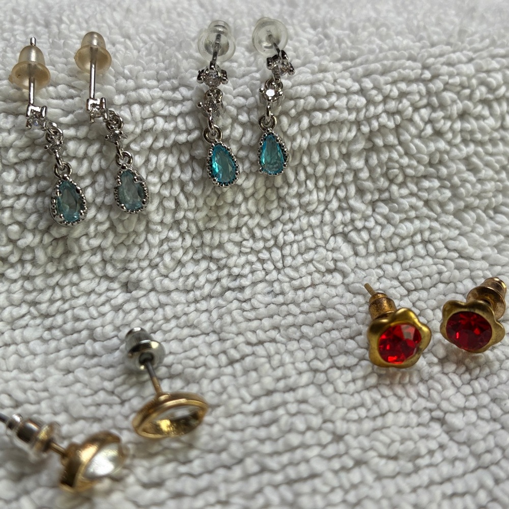 Elegant Gold and Gemstone Stud Earrings Set